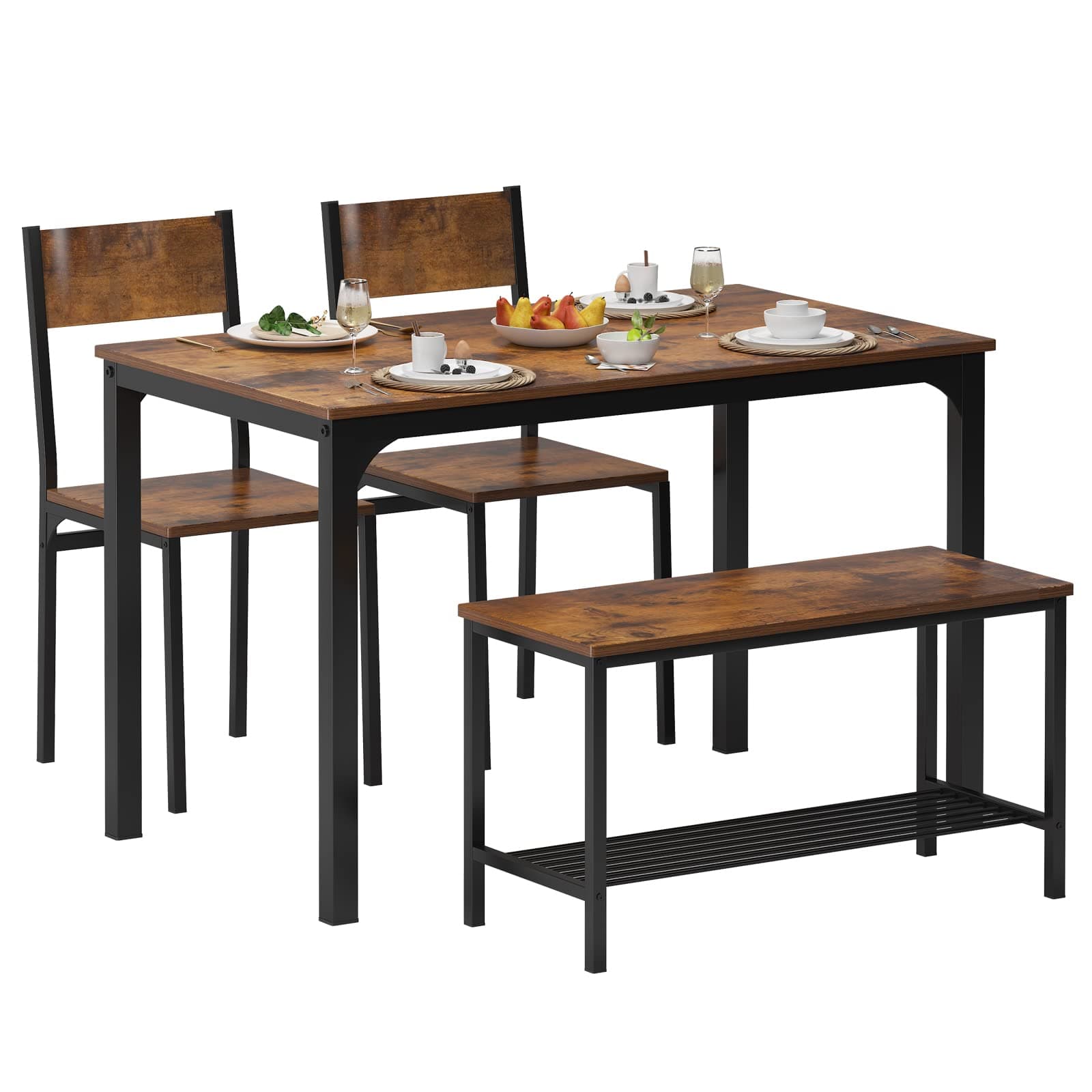 Sogesfurniture 4-teiliges Essgruppe Vintagebraun für Wohnzimmer und Esszimmer mit Ablagefläche und Rechteckigem Esstisch