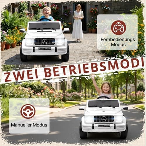 HAUSPROFI Kinder Elektroauto Mercedes AMG G63 Schwarz - Bluetooth, Musik und LED-Licht für 3+jährige Kinder