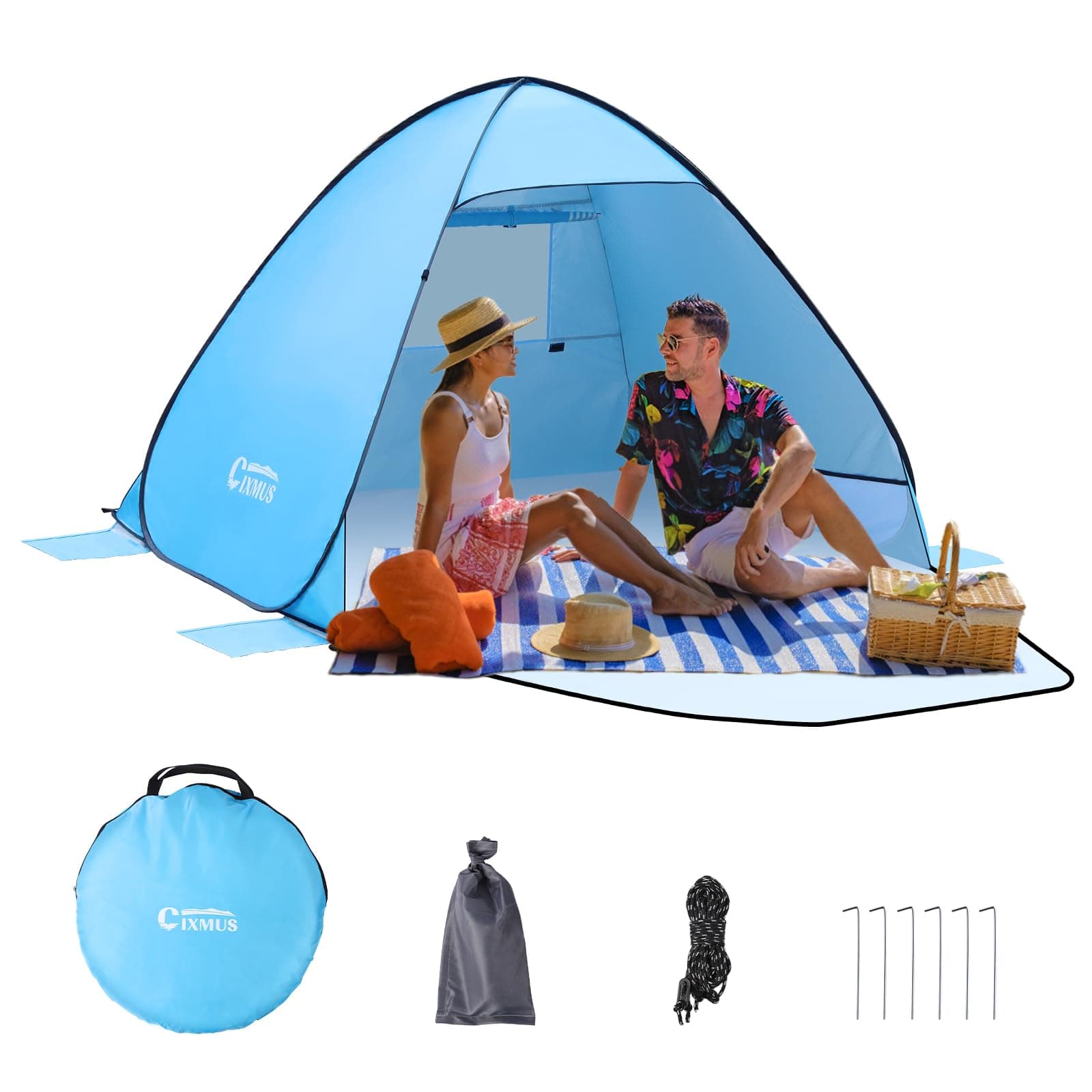 Strandmuschel Automatisches 2-3 Personen Strandzelt für Familien UV-Schutz 50+ Sonnenschutz (Blau)