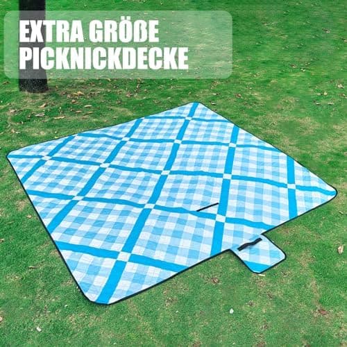 Wasserdichte Picknickdecke XXL Gitter-Grau für Strand und Camping 200x200cm