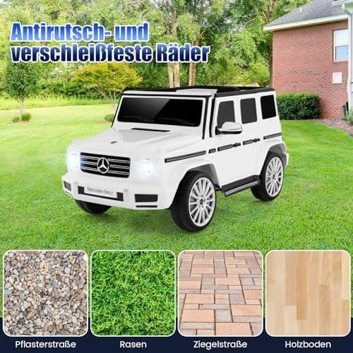 COSTWAY Mercedes Benz G500 Elektroauto für Kinder - Elektrofahrzeug mit Fernsteuerung und LED-Lichtern (Weiß)  
COSTWAY