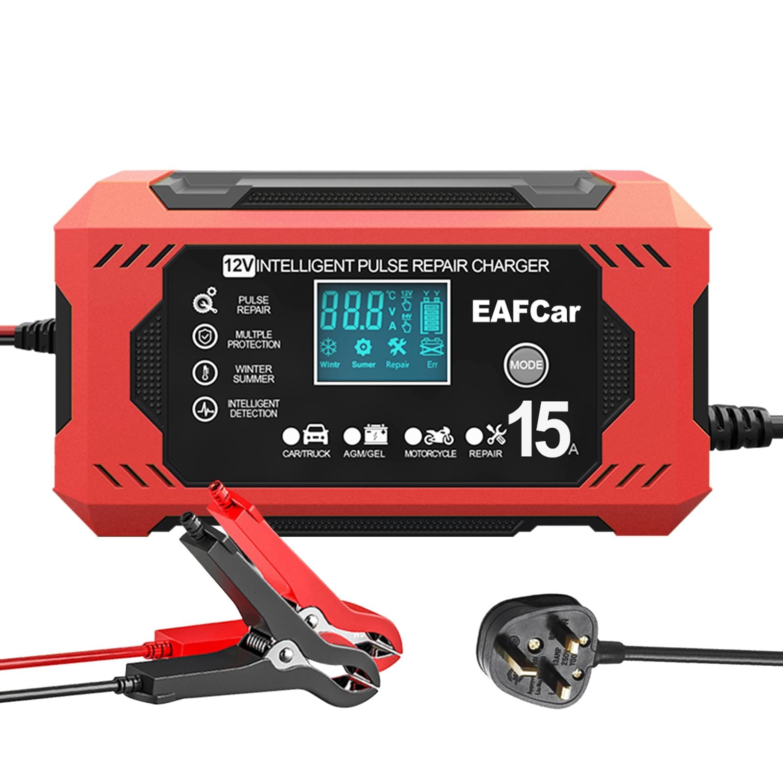15-Amp Autobatterieladegerät für Qualitätsladung und Pflege von Auto- und Motorradbatterien (15A)
Smart 12-VOLT Ladeger