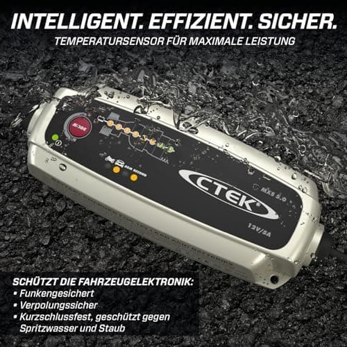 CTEK MXS 5.0 - Temperaturkompensierter Ladegerät Autobatterie für Fahrzeuge und Motorräder mit Intelligenz-, Rekondition