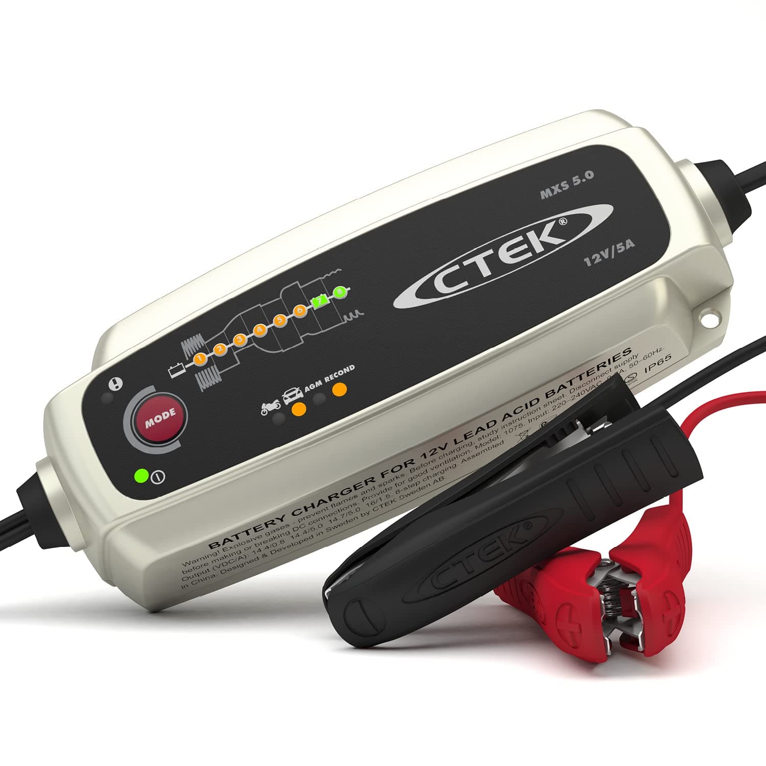 CTEK MXS 5.0 - Temperaturkompensierter Ladegerät Autobatterie für Fahrzeuge und Motorräder mit Intelligenz-, Rekondition