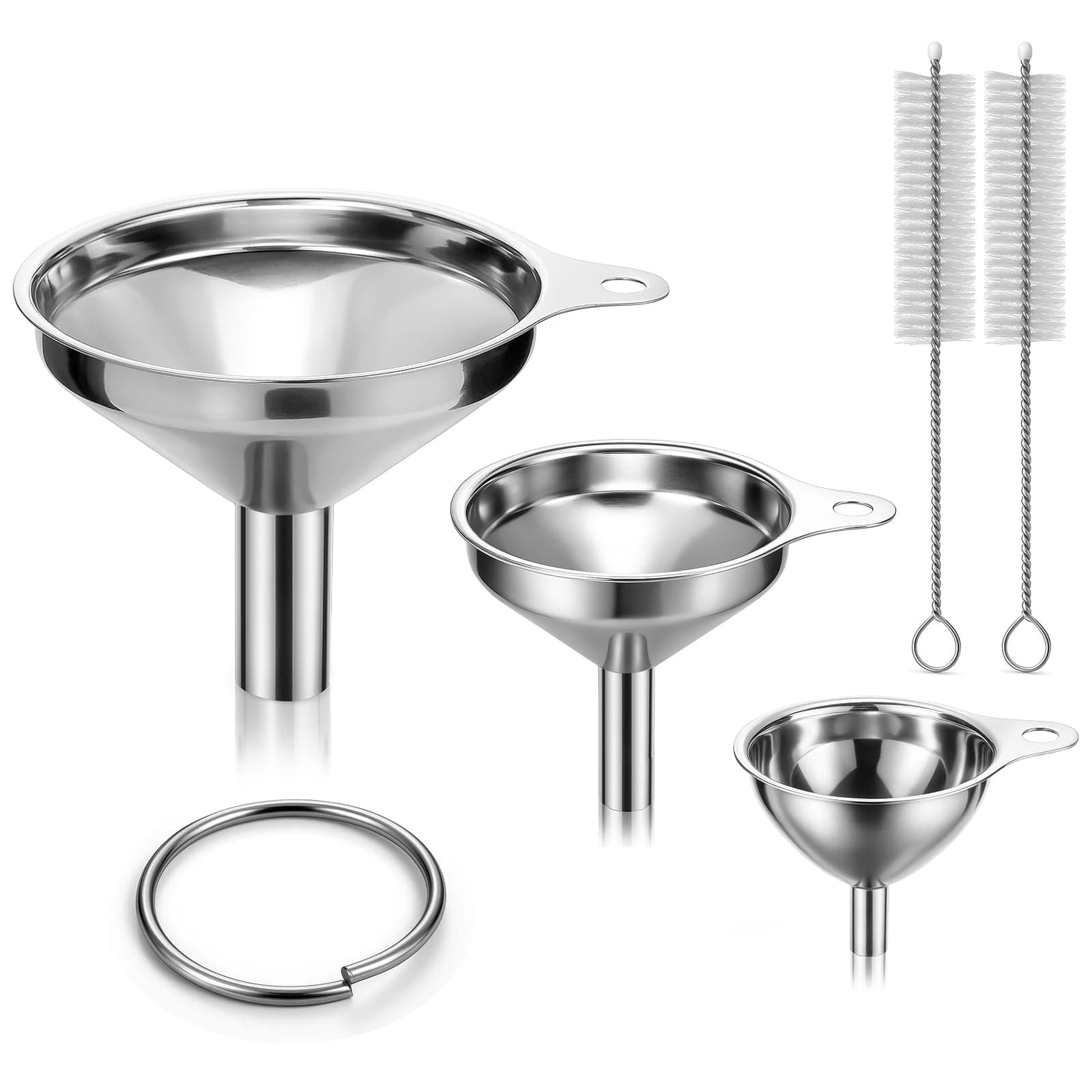 Edelstahl Trichter Set 3 Stück - stapelbar mit Griff & Reinigungsbürsten |5 cm / 5.5 cm / 7.5 cm - Mini Trichter für Mar