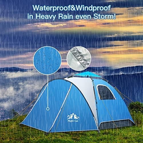 Night Cat Pop Up Zelt 3 4 Personen: Wasserdicht, atmungsaktiv, einfach einstellbar für Camping und Wandern - Reichweitze