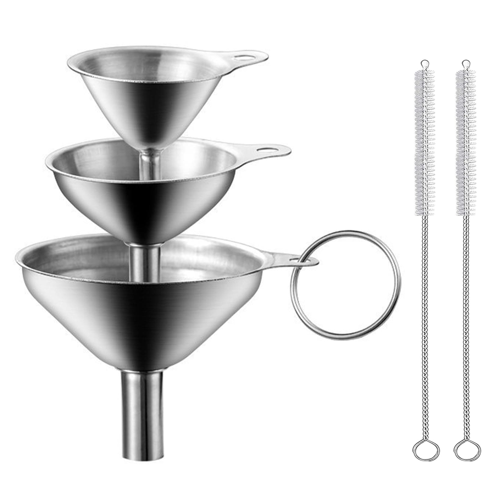 3 Stück Edelstahl Trichter Set für Küche, mit Reinigungsbürsten (7,5/5,5/4,5cm)  
3 Stück Edelstahl Trichter für Mini Kü
