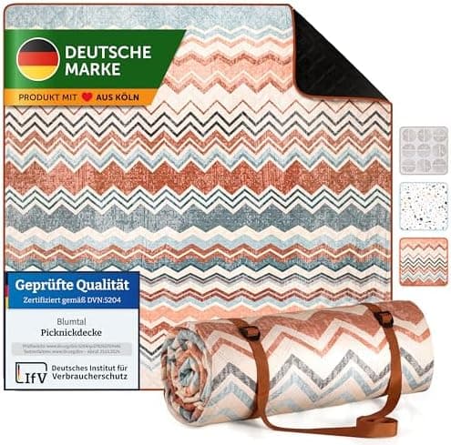 BlumtalPremium Picknickdecke wasserabweisend 200x200 cm - Outdoor-Decke Boho & Terrazzo Design - waschbar + weiche Zwisc