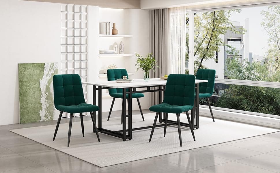 HAUSPROFI Modern Holzmöbel Esstisch Set für Küche Wohnzimmer Büro (Grün + Schwarz, Samt, 140x80x74cm)  
HAUSPROFI Rechte