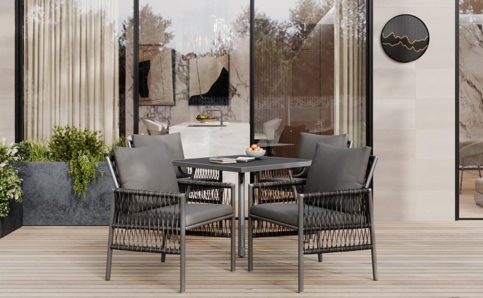 HAUSPROFI Gartenmöbel Set 5-TLG - 83x83cm Esstisch mit Sitzkissen für Aufderterrasse und im Garten