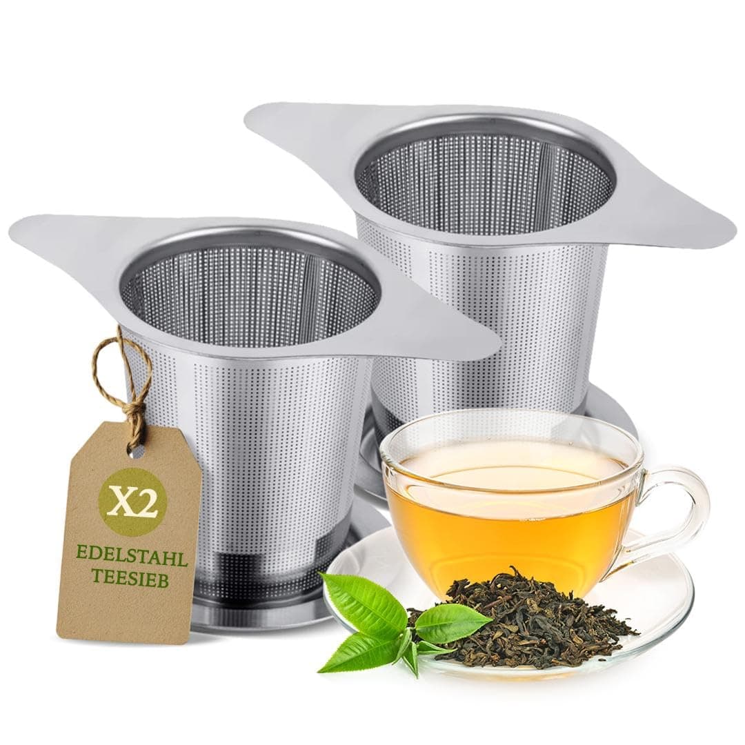 Teesieb für Losen Tee - Hochwertiger Edelstahl Teefilter mit Griff und Tropfschale - Saubere Zubereitung und Optimale Fi
