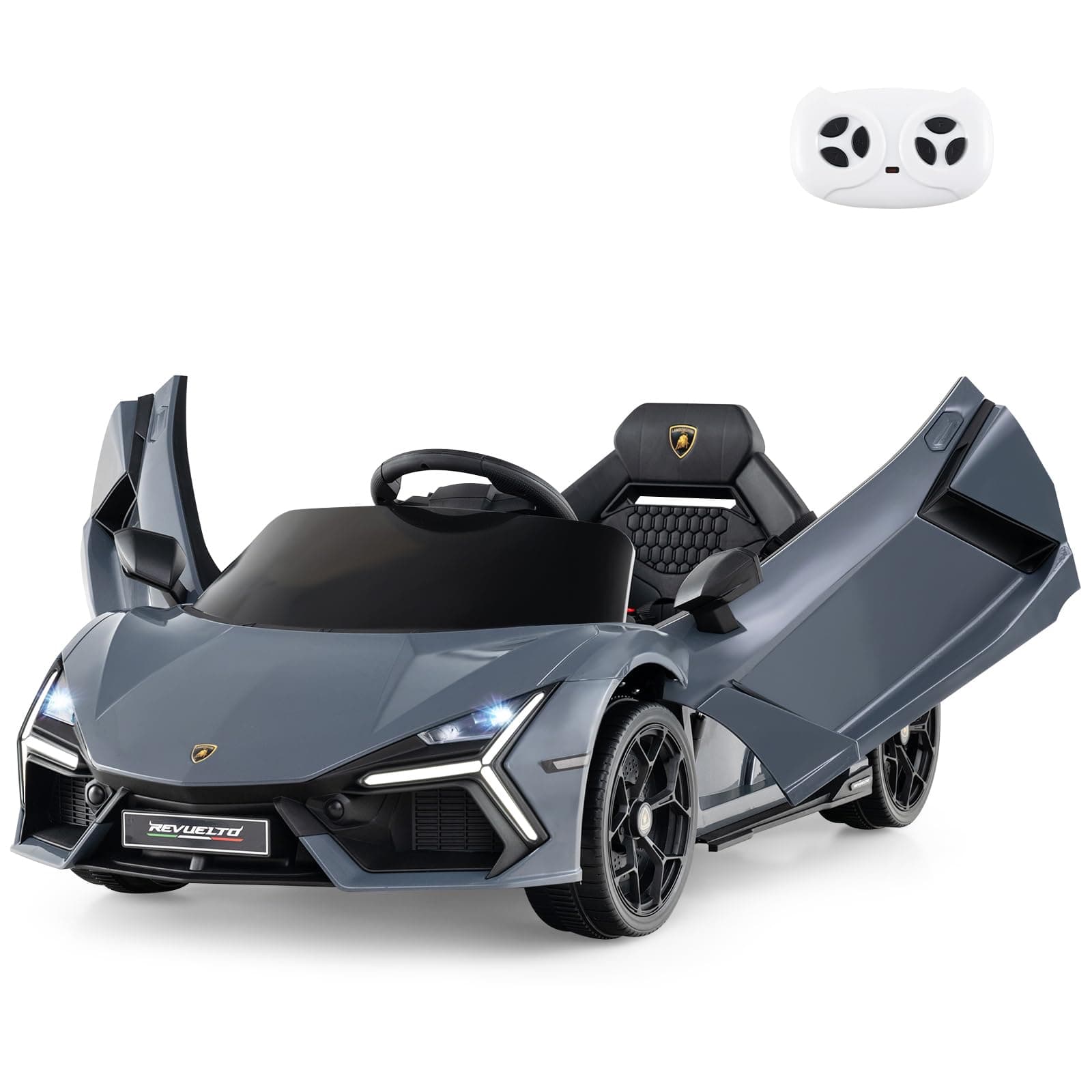 GOPLUIS Elektroauto für Kinder in Grau: 12V Lamborghini Kinderauto elektrisch in 2 Modi & mit Fernbedienung & LED-Leucht