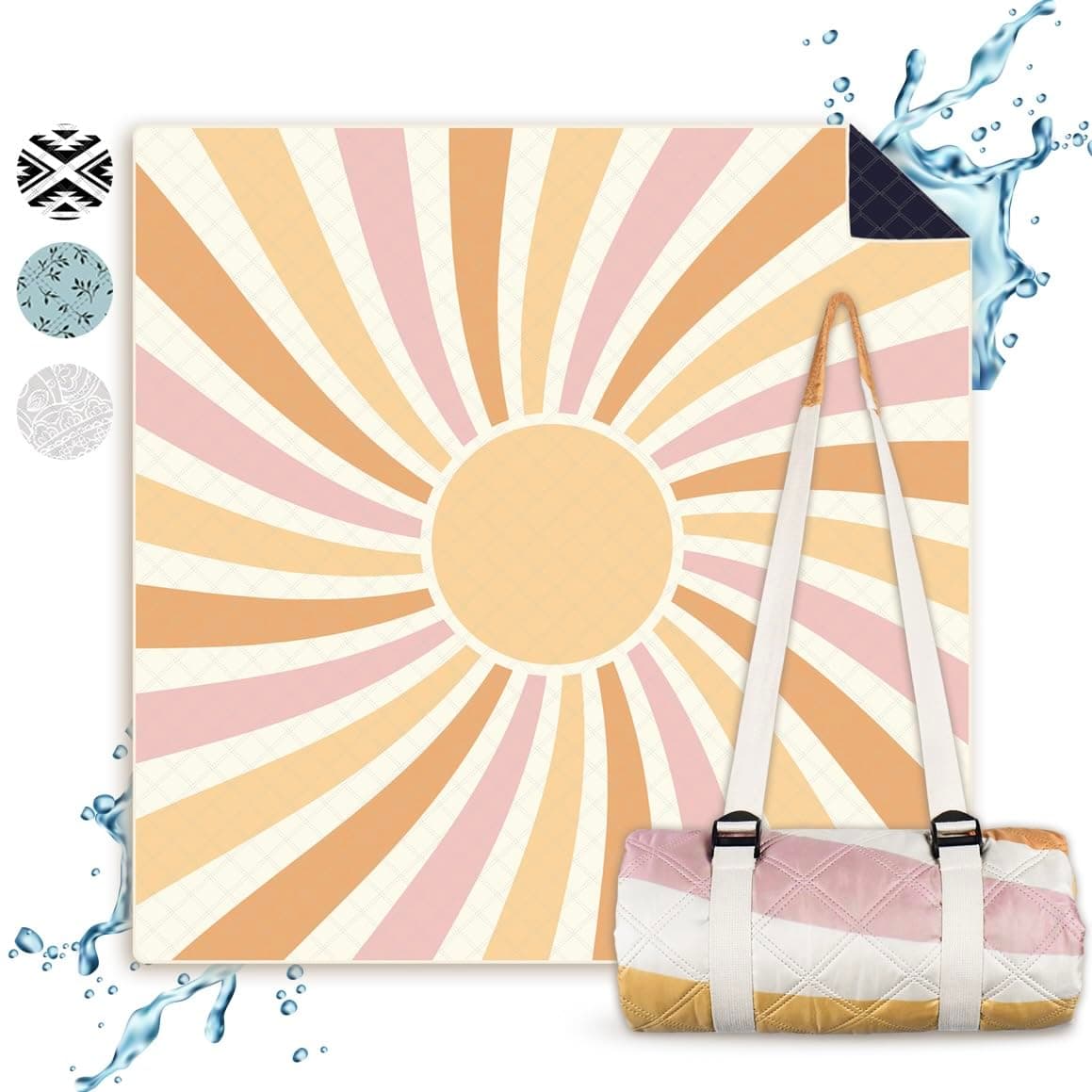 Picknickdecken Sonne - extra große 200x200 cm - waschbare Stranddecke -Outdoor-Decke wasserabweisend