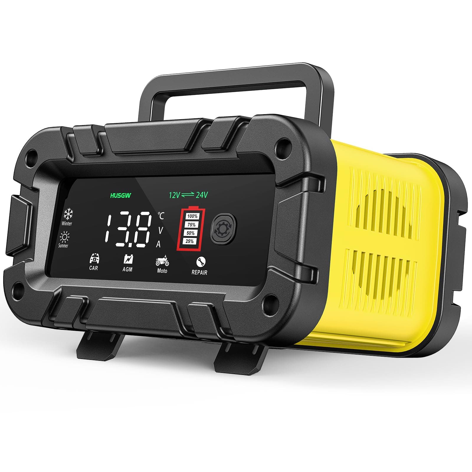 K FZ Batterieladegerät 12V/24V 20A, Vollautomatisches Intelligentes Ladegerät, LCD-Bildschirm für Auto, Motorrad, LKW, R