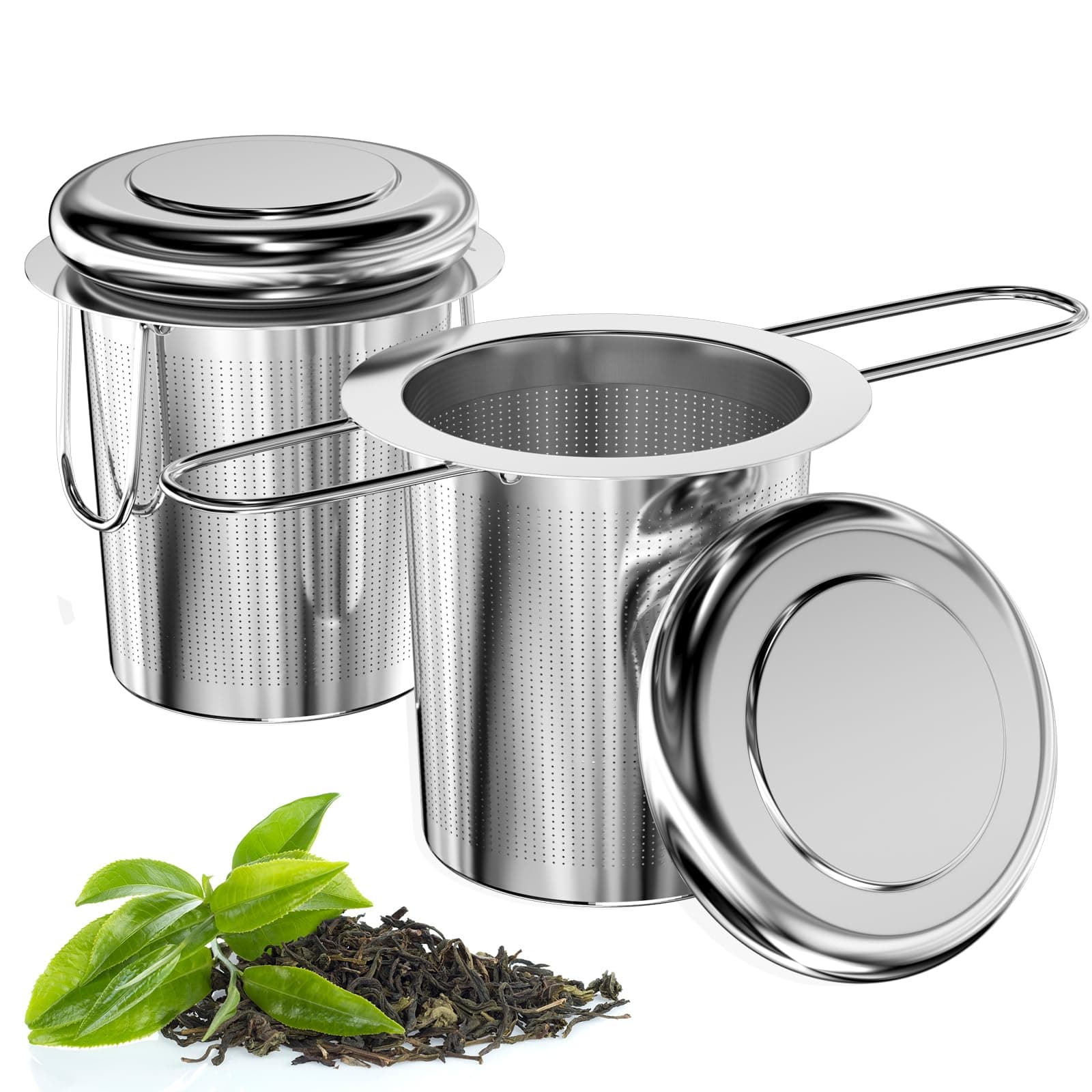 2 Stück Edelstahl 304 Teesieb für Losen Tee mit Klappbarem Griff und Deckel
| Wiederverwendbar Teefilter mit Feinmasche