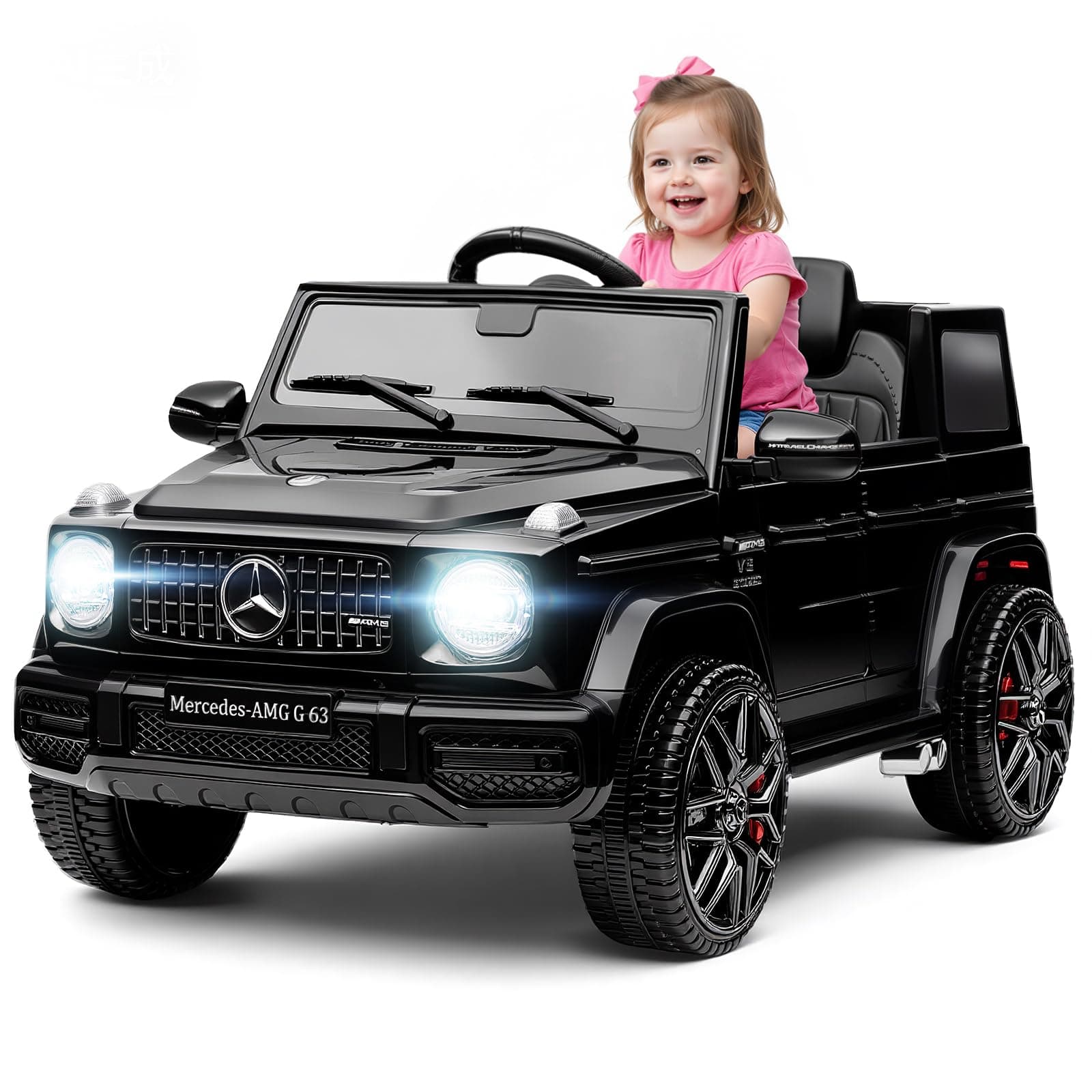 HAUSPROFI Kinder Elektroauto Mercedes AMG G63 Schwarz - Bluetooth, Musik und LED-Licht für 3+jährige Kinder