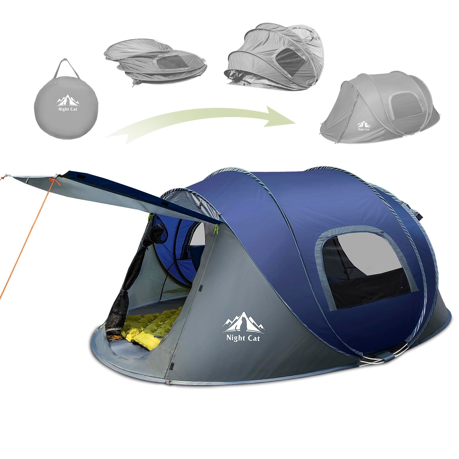 Night Cat Wasserdichtes Wurfzelt 2-4 Personen: Outdoor Sport Picknick Wandern Reise Zelt