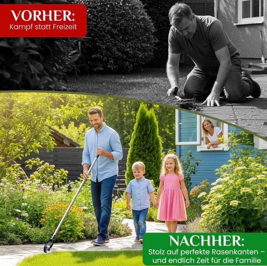 Rasenkantenschneider – 4-teilig Verstellbarer Edelstahlgriff, ideal für alle Körperstellen, verbesserter gepolsterter Gr