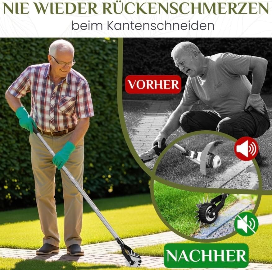 Rasenkantenschneider – 4-teilig Verstellbarer Edelstahlgriff, ideal für alle Körperstellen, verbesserter gepolsterter Gr