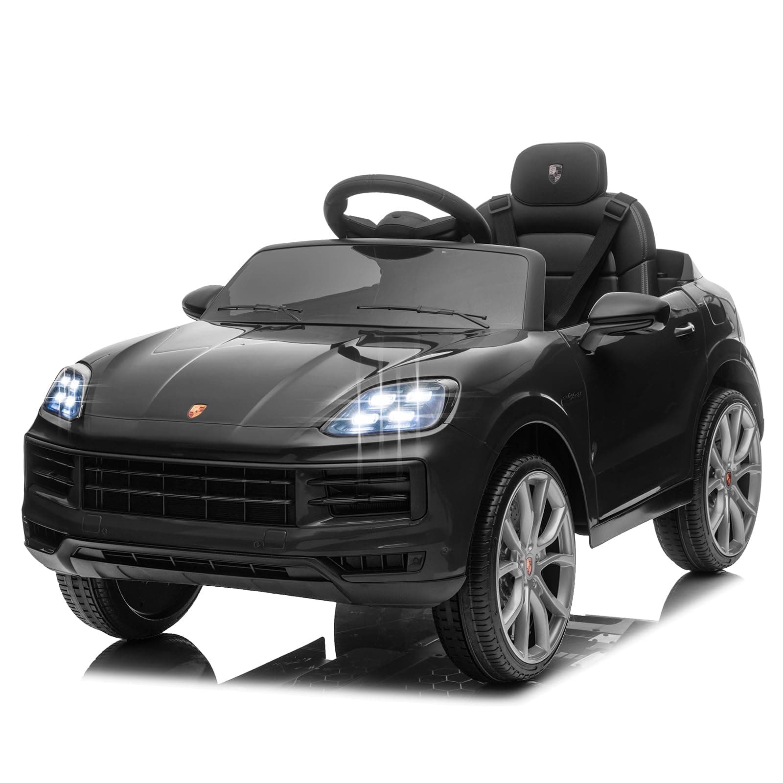 LALAHO Kinder Elektroauto 12V Schwarz mit MP3-Funktion und LED-Leuchten