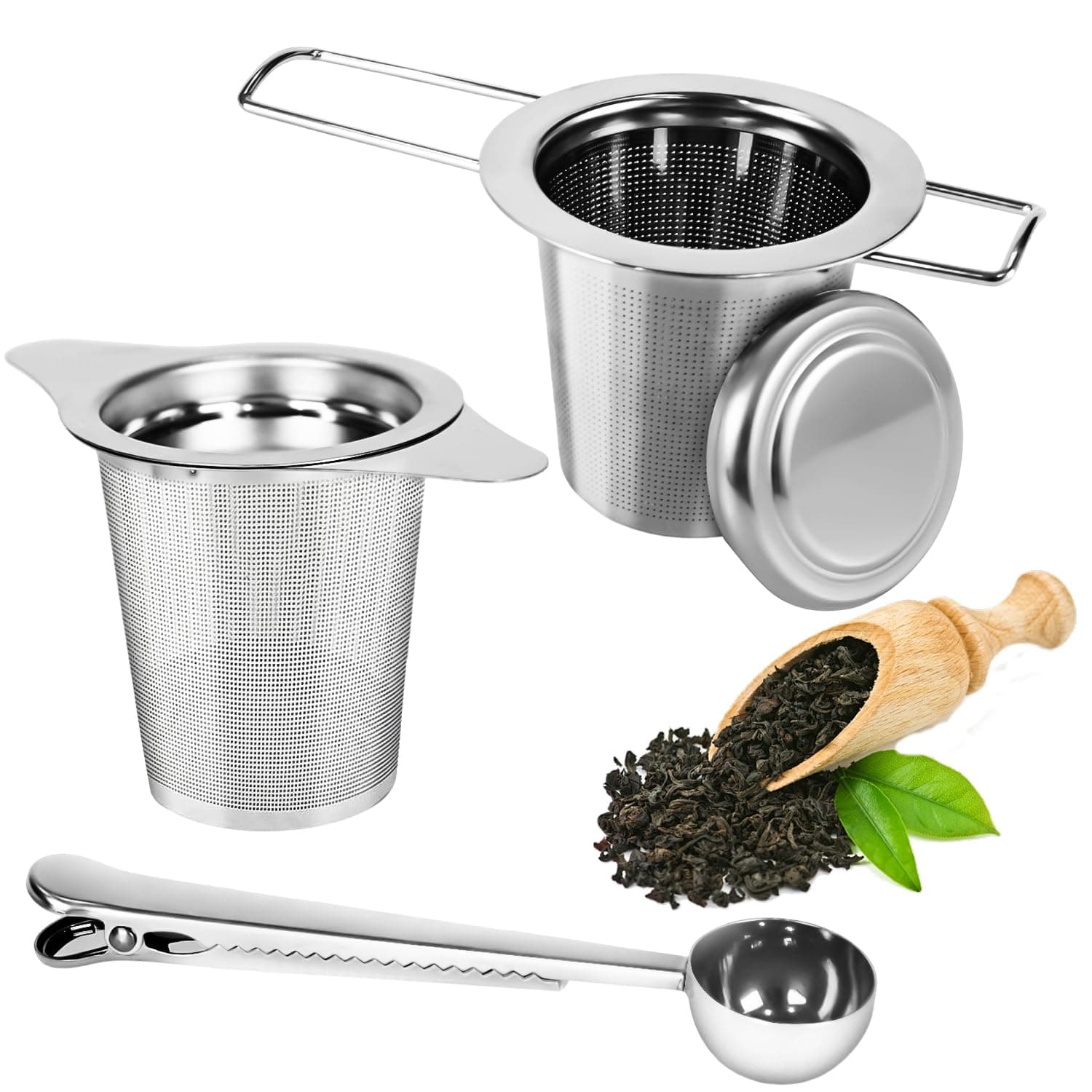 2 Stück Teesieb für Losen Tee, Edelstahl Filter mit Oeffner, Klappgriff und Deckel, Wiederverwendbar
| 2 Stück Teefilte