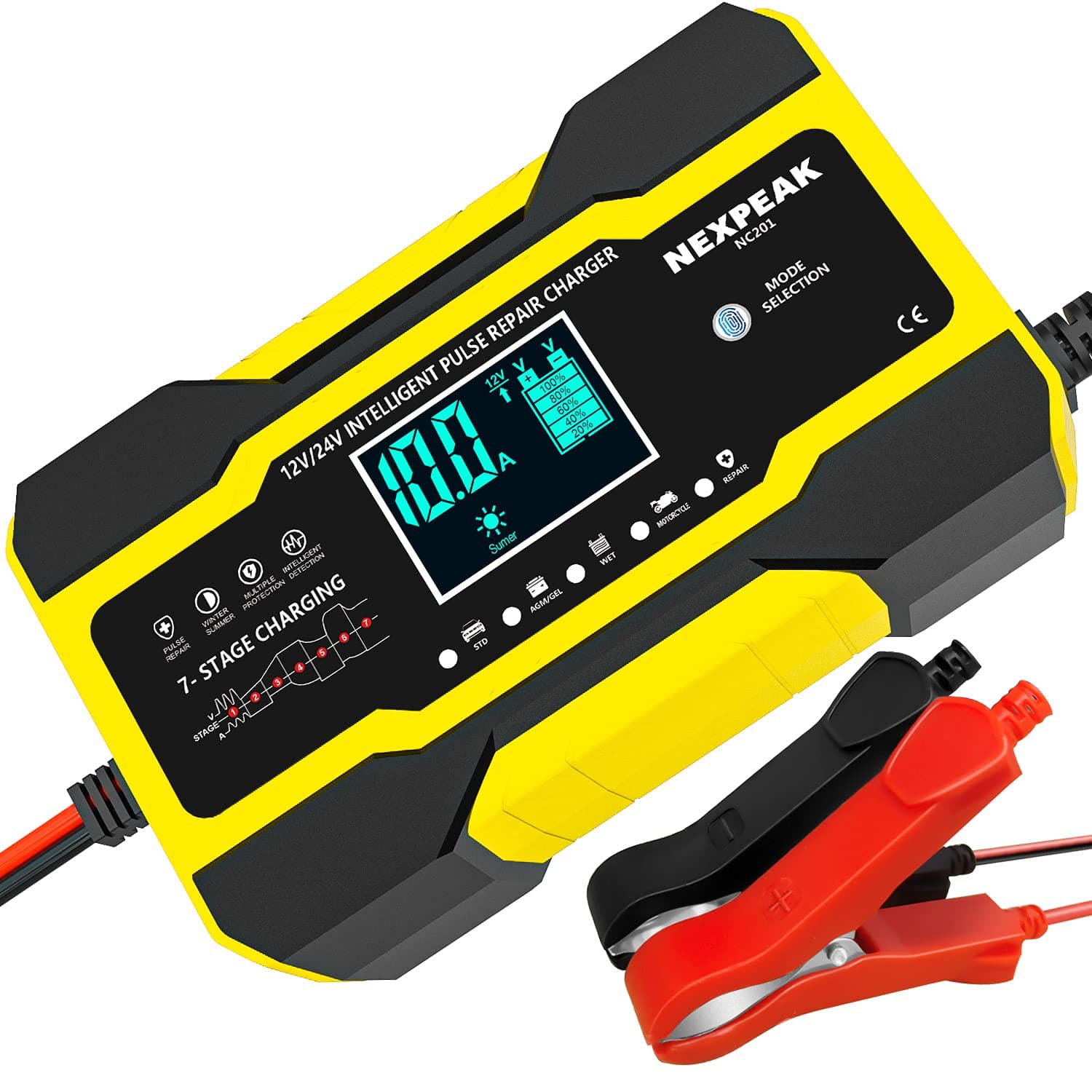 10A Autobatterie Ladegerät 12V/24V Smart vollautomatisch mit Temperaturkompensation für Auto LKW Gelb
10A Autobatterie