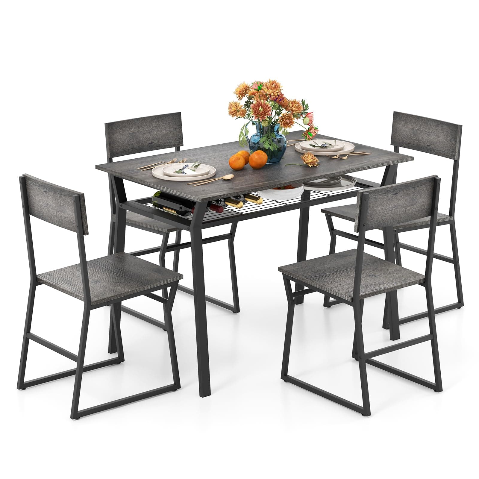 GIANTEX Essgruppe Esstisch Metallrahmen Set für 4 Personen, Esszimmergarnitur Küchentisch Sitzgruppe Industrie culpa