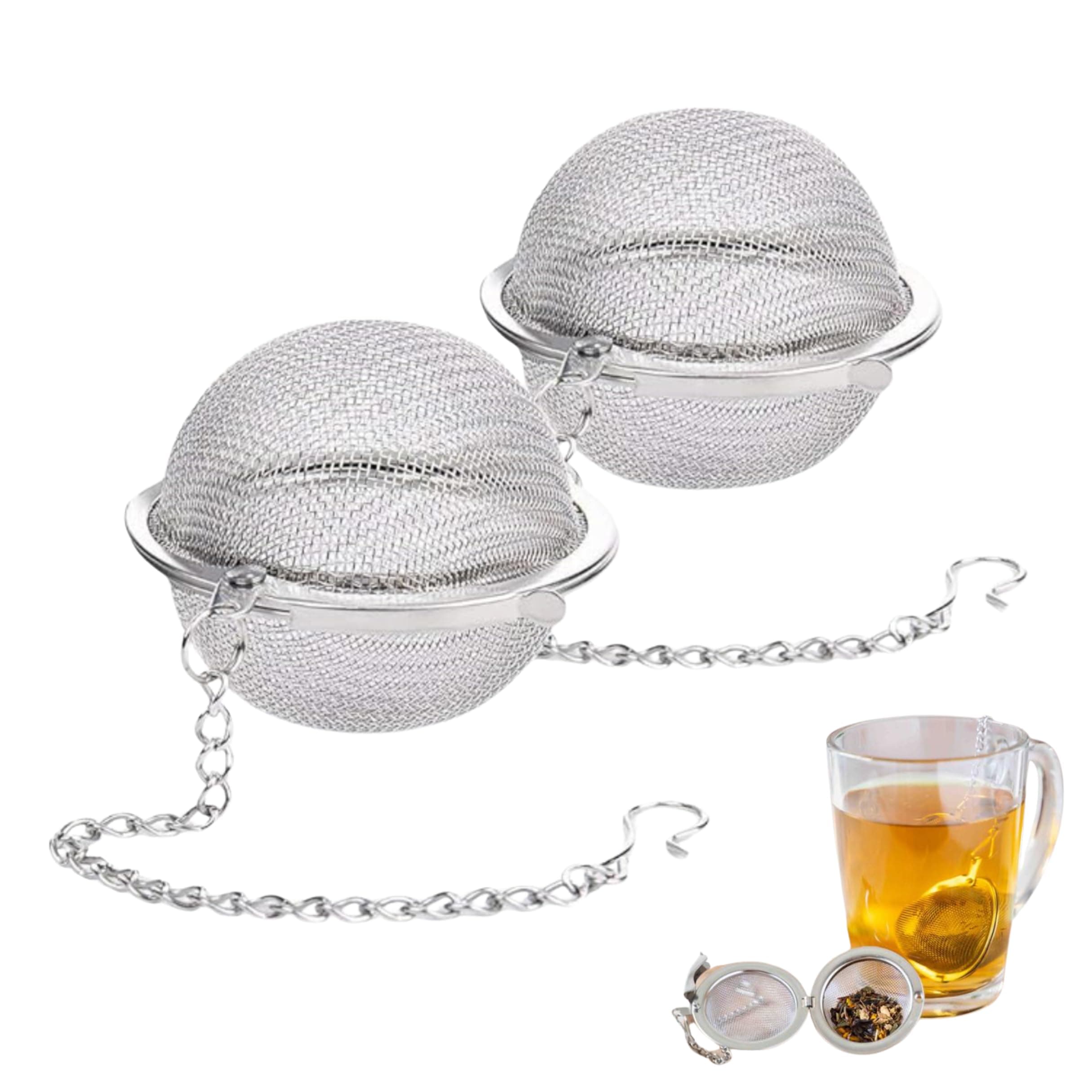 Edelstahl Teefilter mit Kette 2 Stück 4,5 cm Finemaschig für Losen Tee
