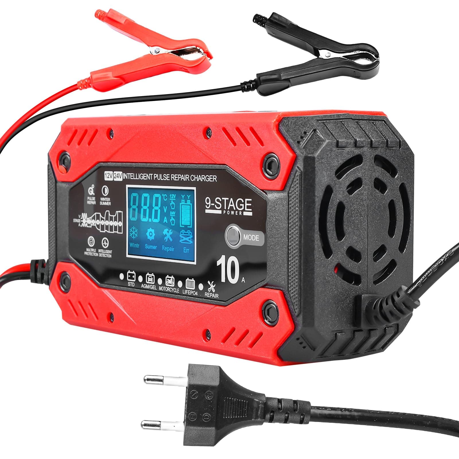 10A Autobatterie Ladegerät 12V/24V Smart vollautomatisch Temperaturangepasst für Batterien von Autos und Motorrädern

10