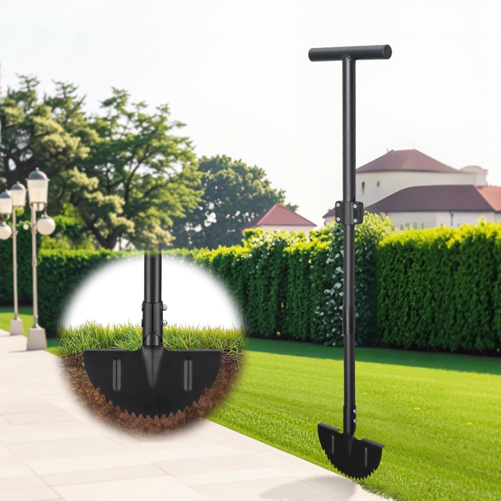 Garten Rasenkantenschneider 91 cm Halbmond-Form Robust Sägezahn Manuell Grasabgrenzung Einfahrt Gehweg Blumenbeet Garten