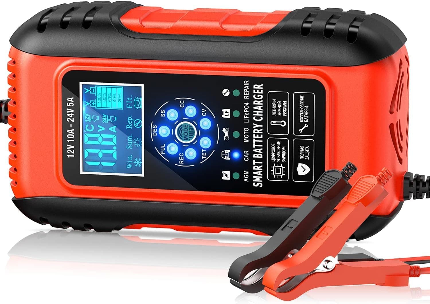 10A Autobatterie Ladegerat 12V/24V - Intelligenz durch Temperaturkompensation für Auto, Motorrad, LKW - Hohe Leistung
|