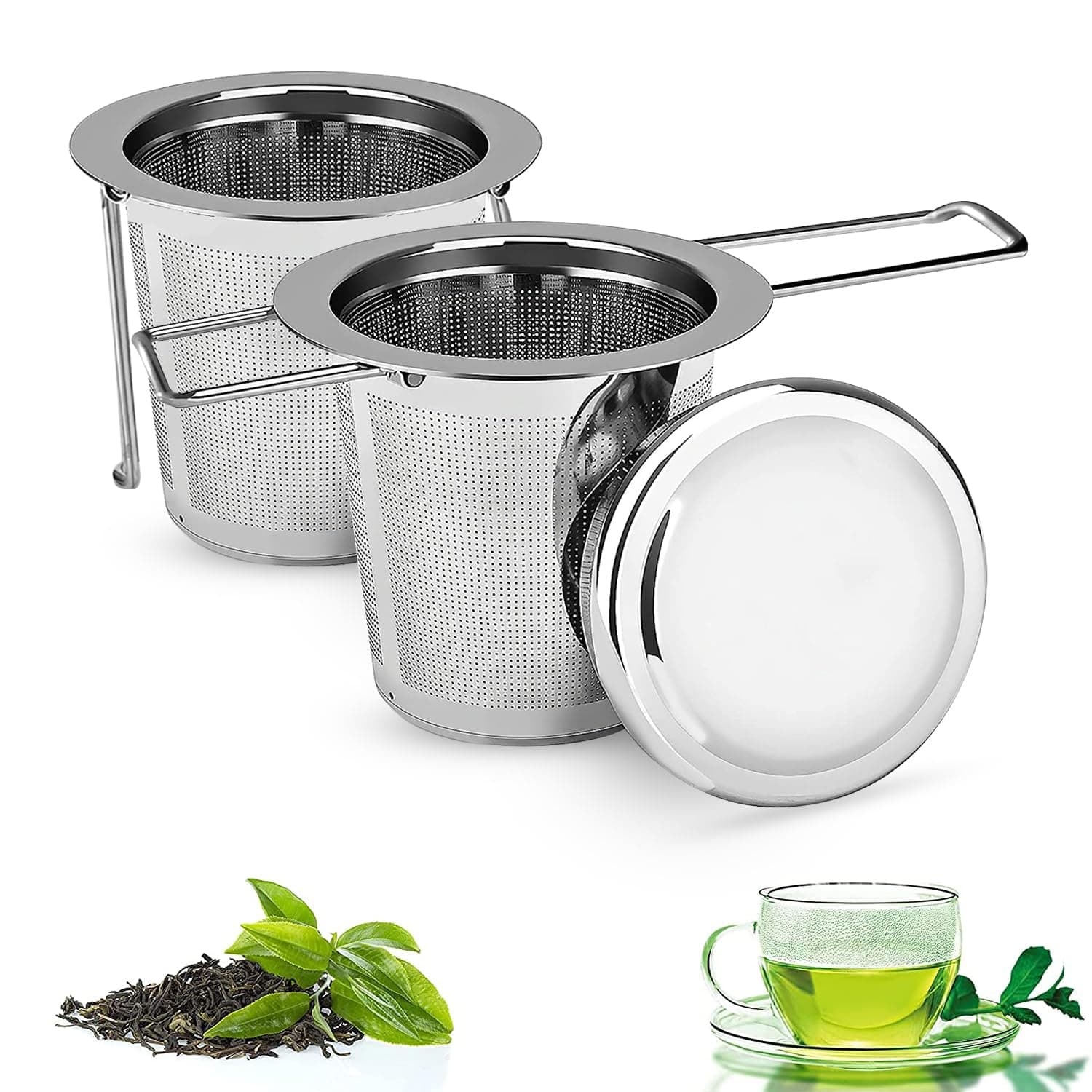 Teesieb Teefilter Edelstahl 304, Spülmaschinengeeignet, für viele Tee-Tassen und -Schalen, praktische Faltbare Griffe un