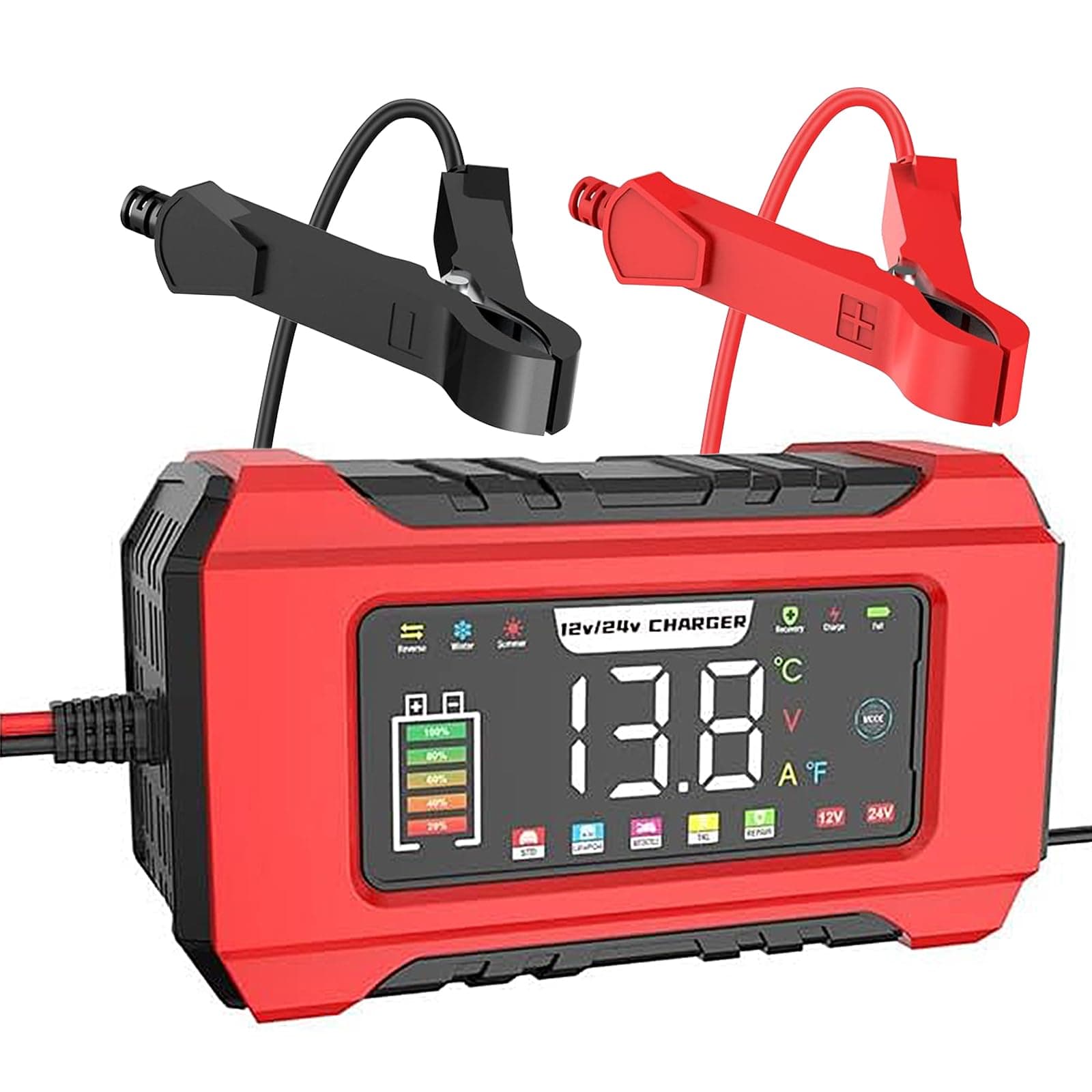 24V 8A/12V 15A Autobatterieladegerät für Auto und LKW, erhaltet und lade automatisch mit 4 Lademodi und 4 In 1 LiFePO4 S