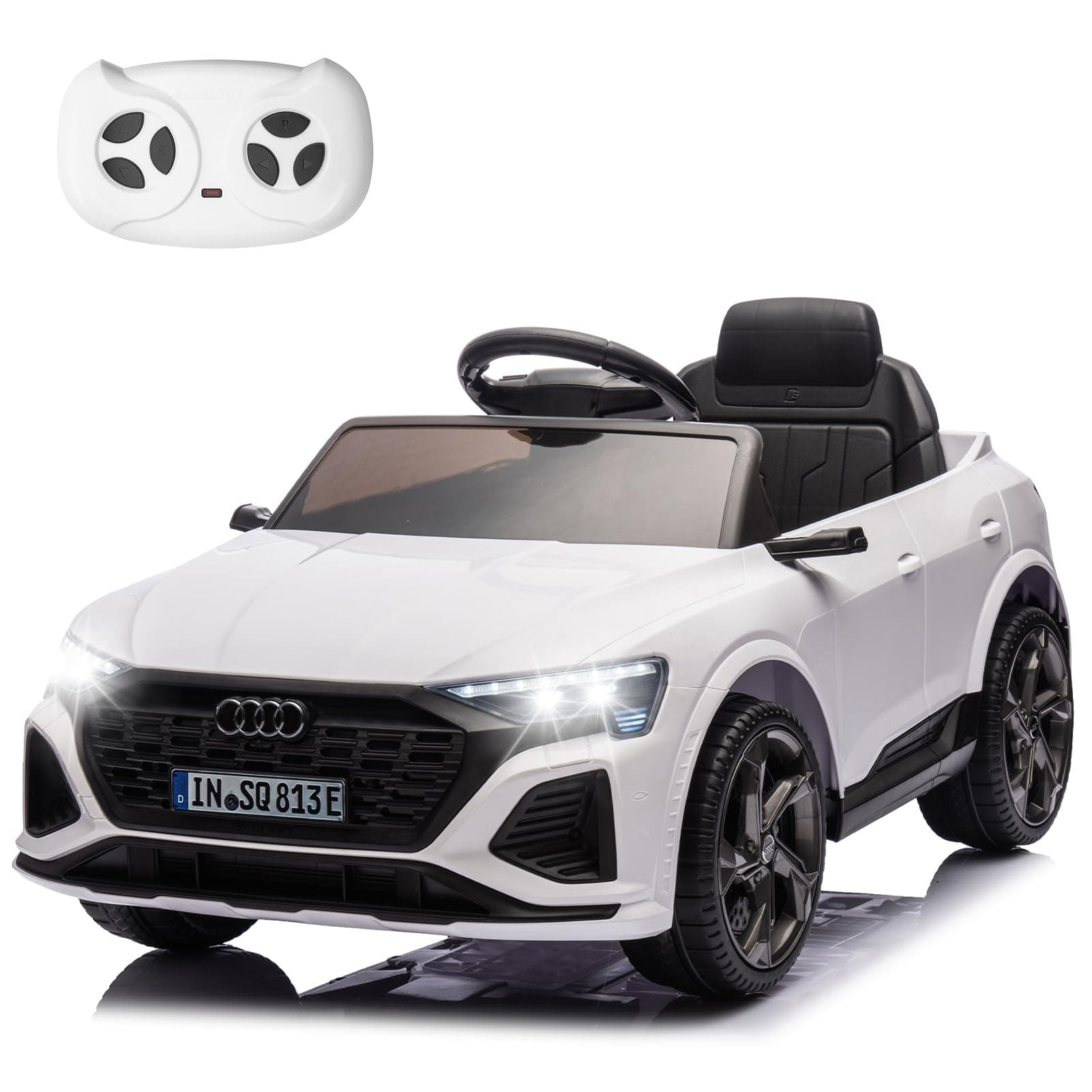 HAUSPROFI Elektro Kinderauto mit Bluetooth für Kinder 3-6 Jahre - Weiß | Sicherheitsgurt, Musik, Fernbedienung