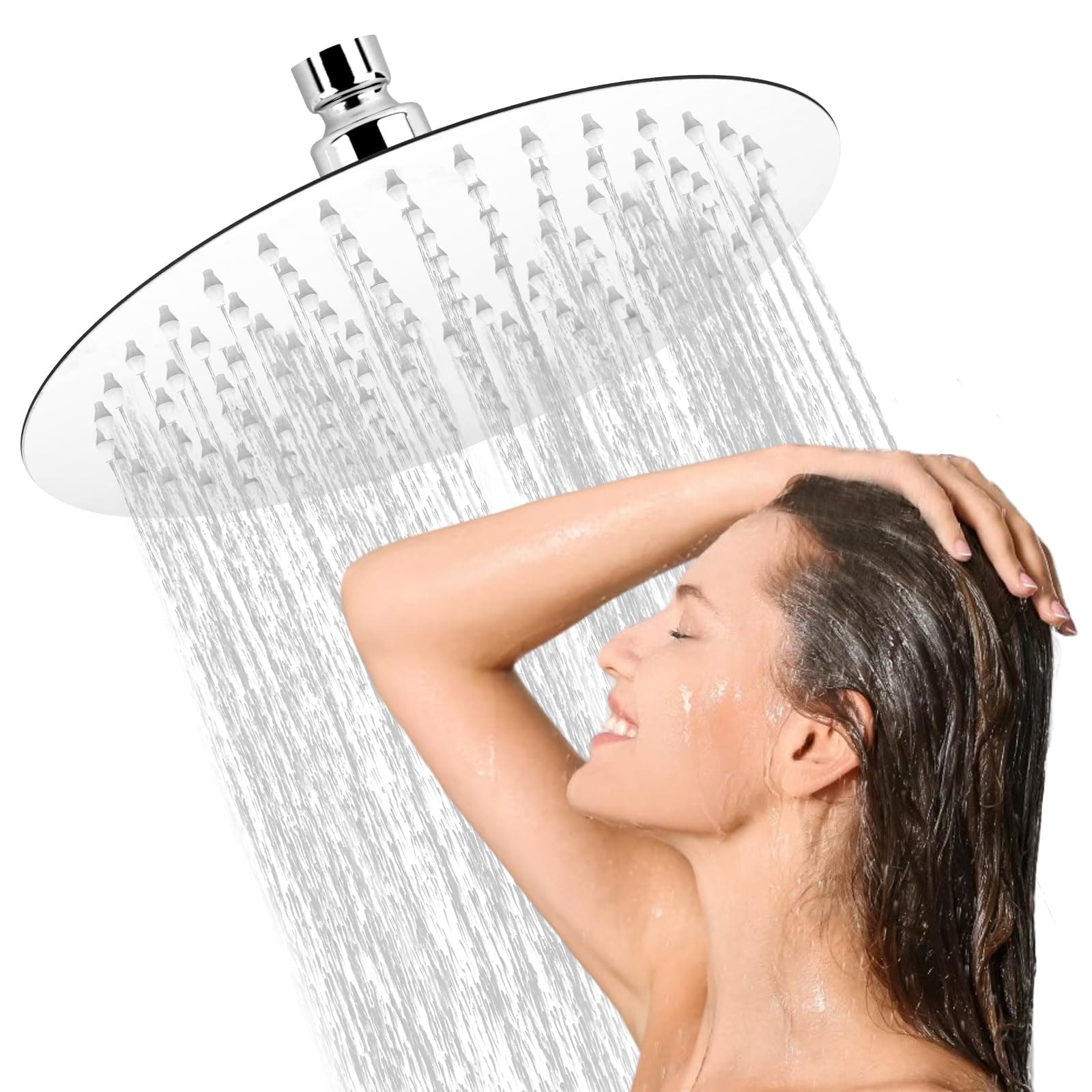 24,5 cm Regenduschkopf Edelstahl fester Kopfbrause für Dusche 360° verstellbar mit Anti-Kalk-Düsen, G1/2'', Silber - Reg