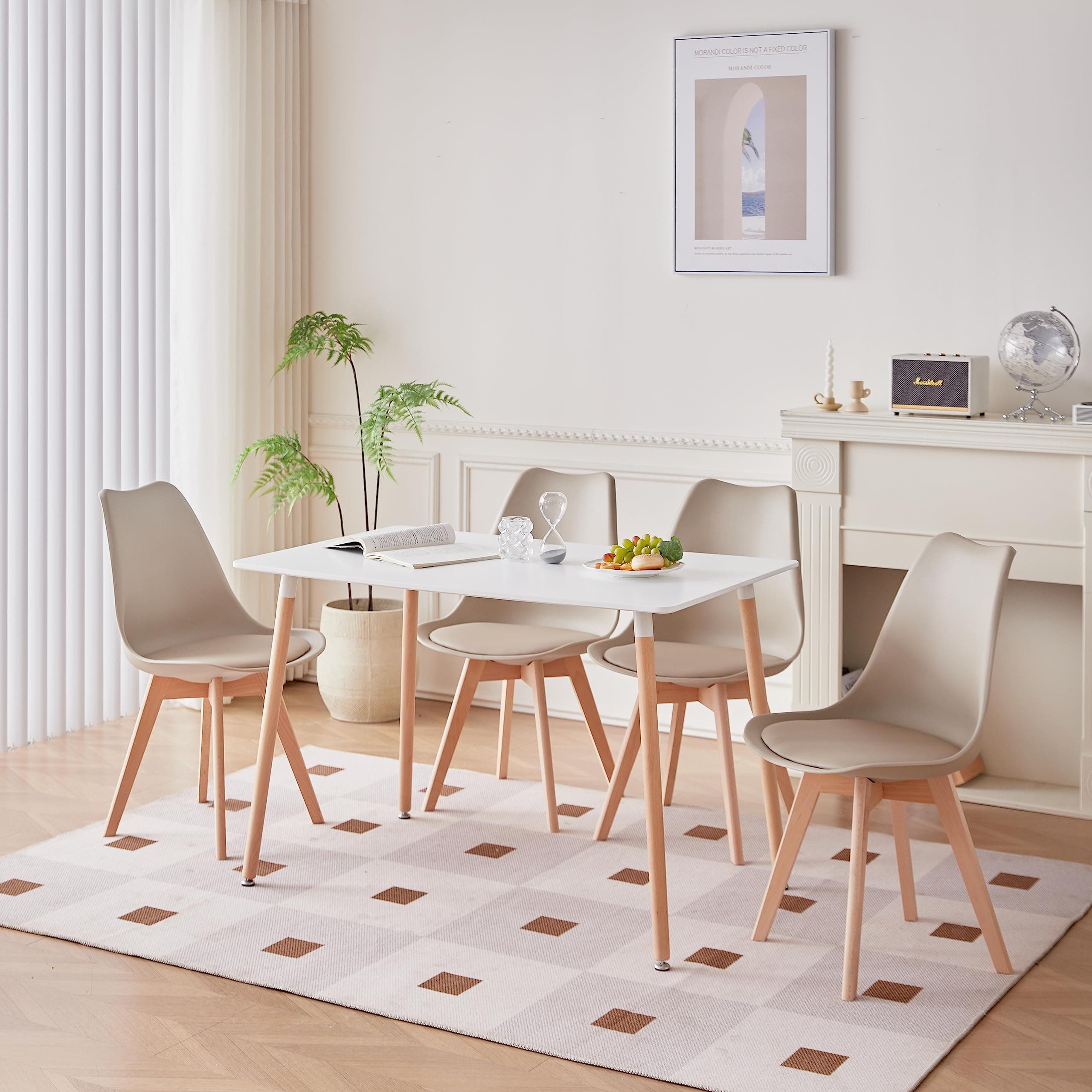 **GrandCA HOME Rechteckiger weißer Esstisch mit beige Stühlen für Esszimmer, Küche und Wohnzimmer**
| **Rechteckiger Gr