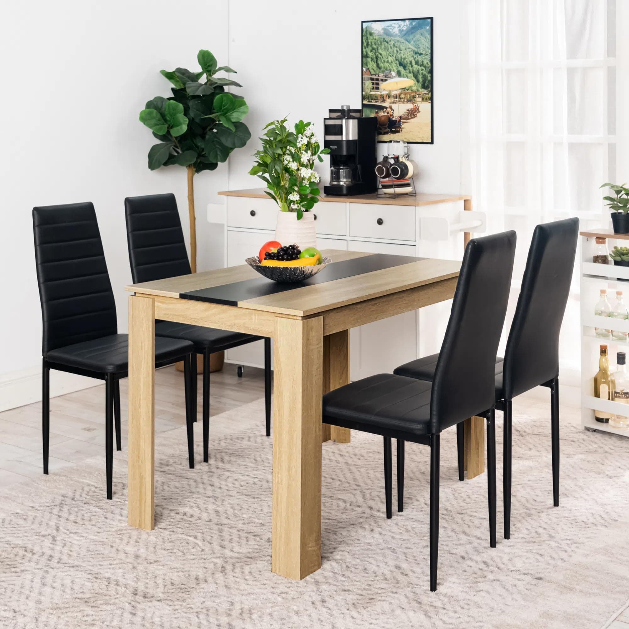 Esszimmergruppe mit 4 Stühlen Esstisch Hochlehner Kunstleder Sitzgruppe für Familie
| 110cm Eiche-Schwarz Tisch + 4 Sch