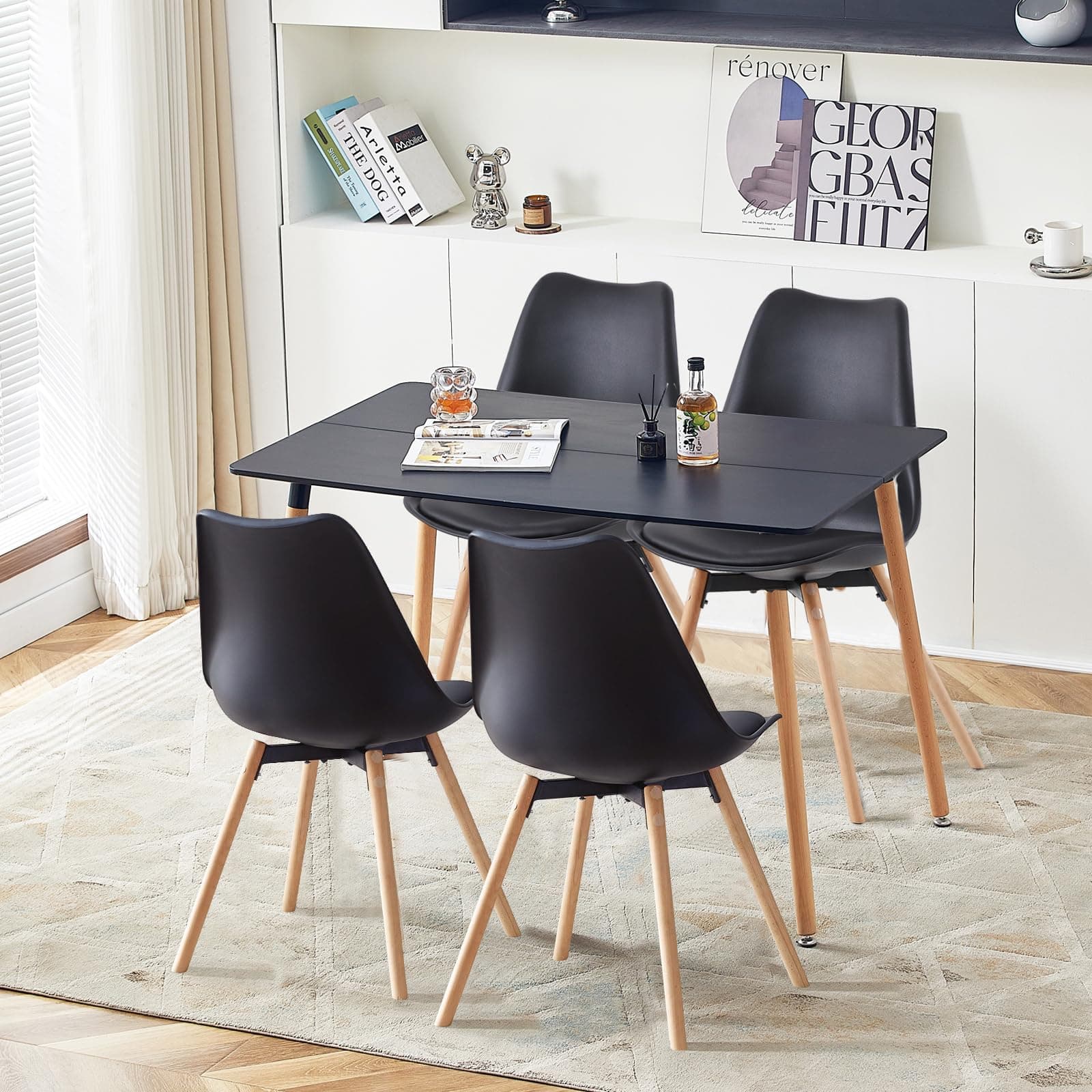 Esszimmergruppe Esstisch mit 4 Stühlen Schwarz Tisch+4 Stühle für Küche Esszimmer Wohnzimmer