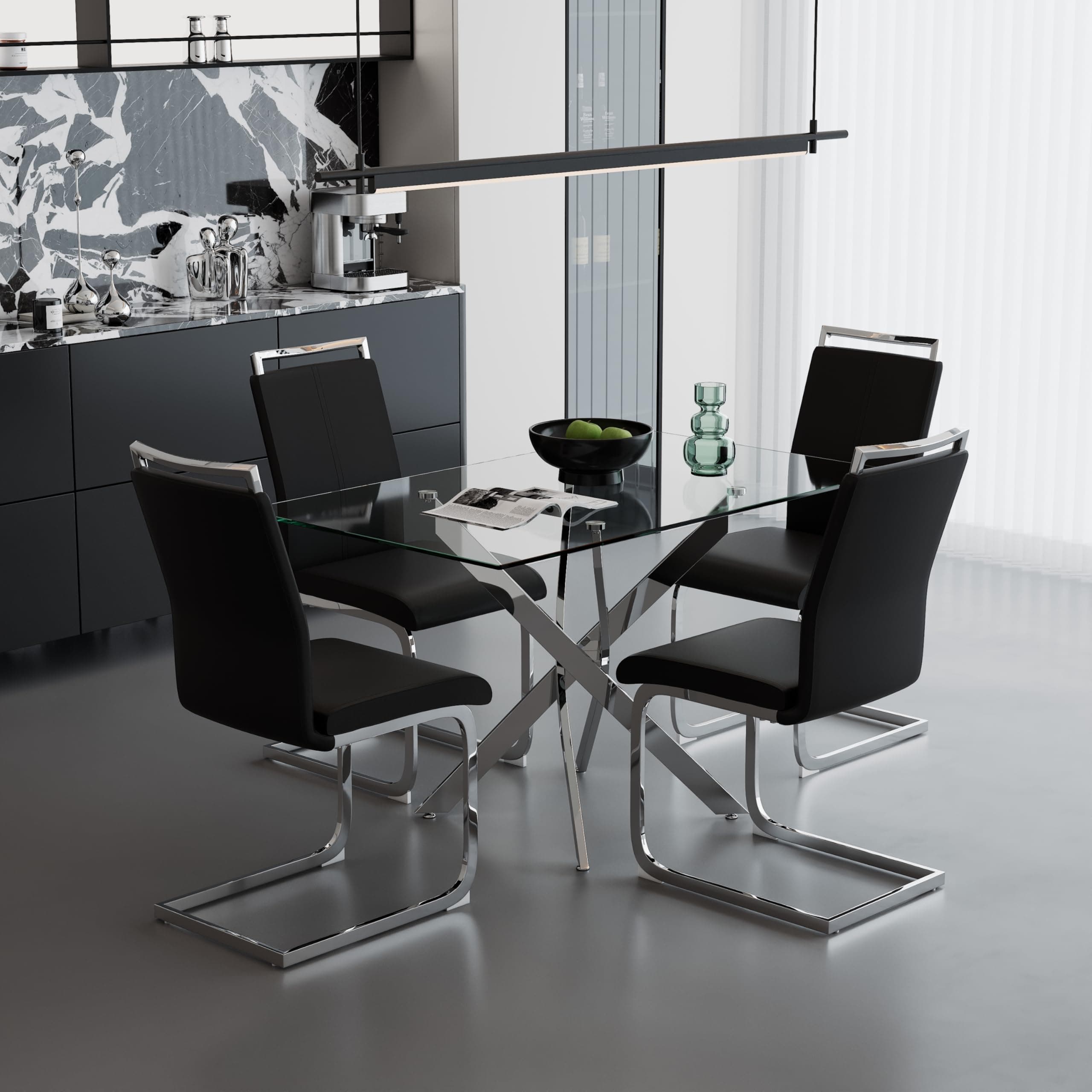 Goldfan Esstisch Set für Küche, Esszimmer & Wohnzimmer (110cm, Schwarz) mit Kunstleder Stühlen
| Goldfan Rechteckiger G
