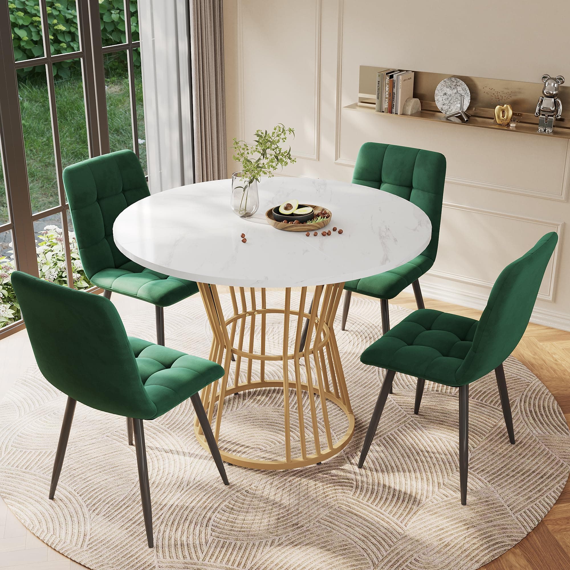HAUSPROFI Grün+Gold Küchentisch Set 5-teilig Modern Design für Küche und Wohnzimmer