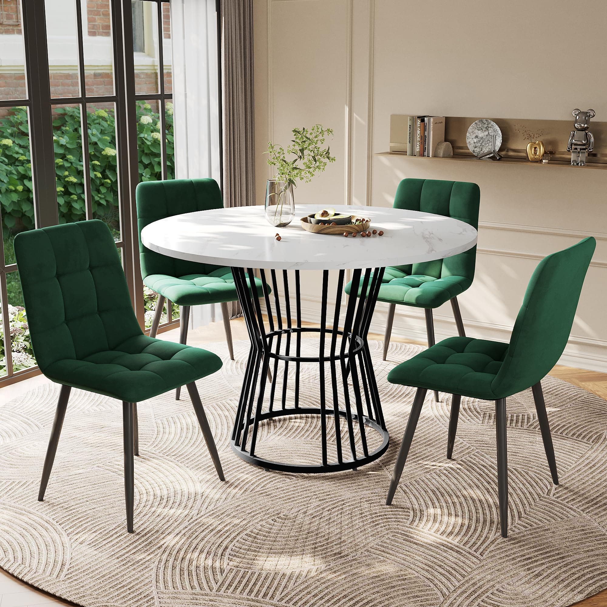 HAUSPROFI Esstisch Set Grün+Schwarz 5-teilig 100x75cm Küchenübersetzung Esszimmergruppe Modern Design Holzmöbel für Küch