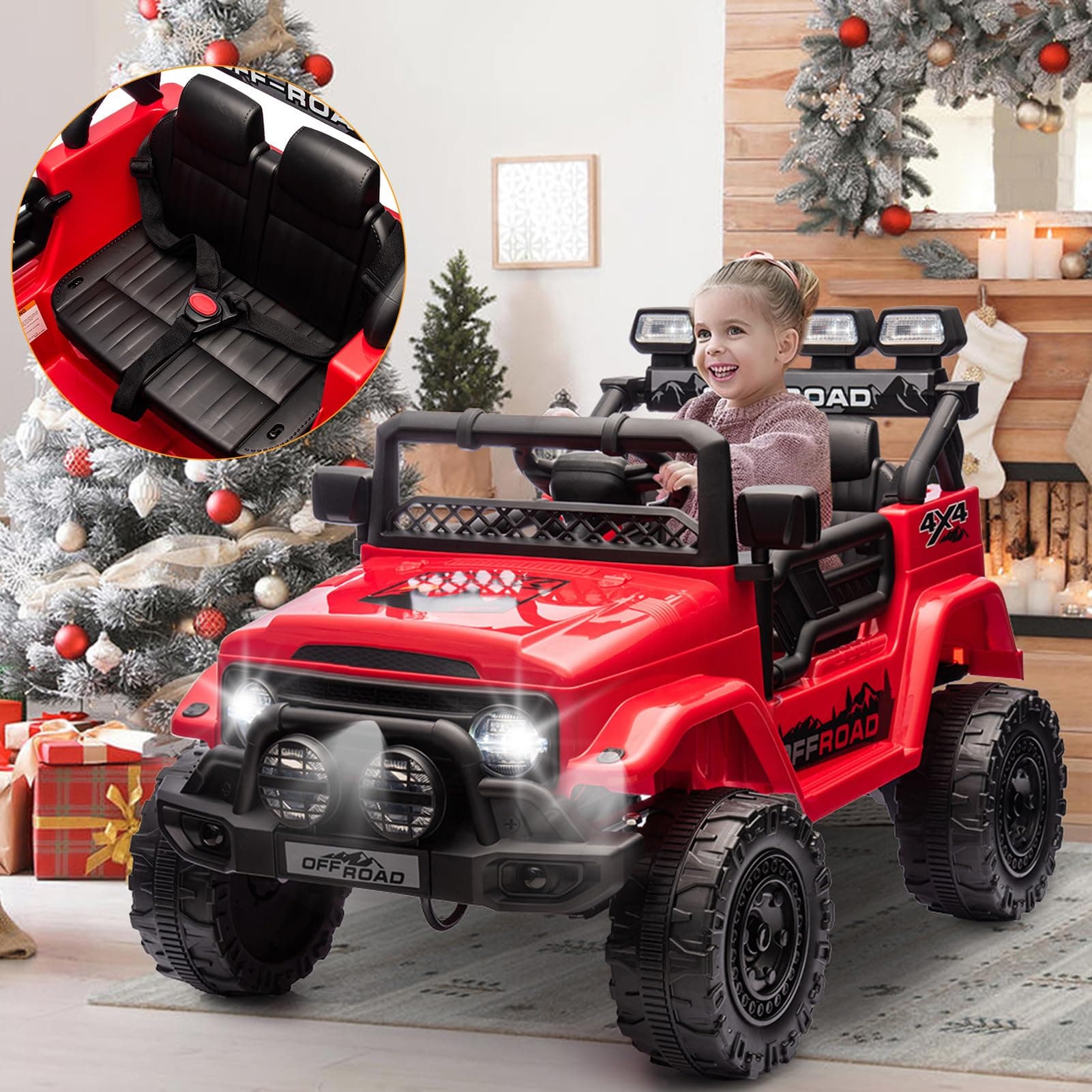 HAUSPROFI Kinder Elektroauto 12V SUV - Realistischer Fahrspaß mit maximaler Sicherheit | 3-Punkt-Gurt, |4G-Fernbedienung