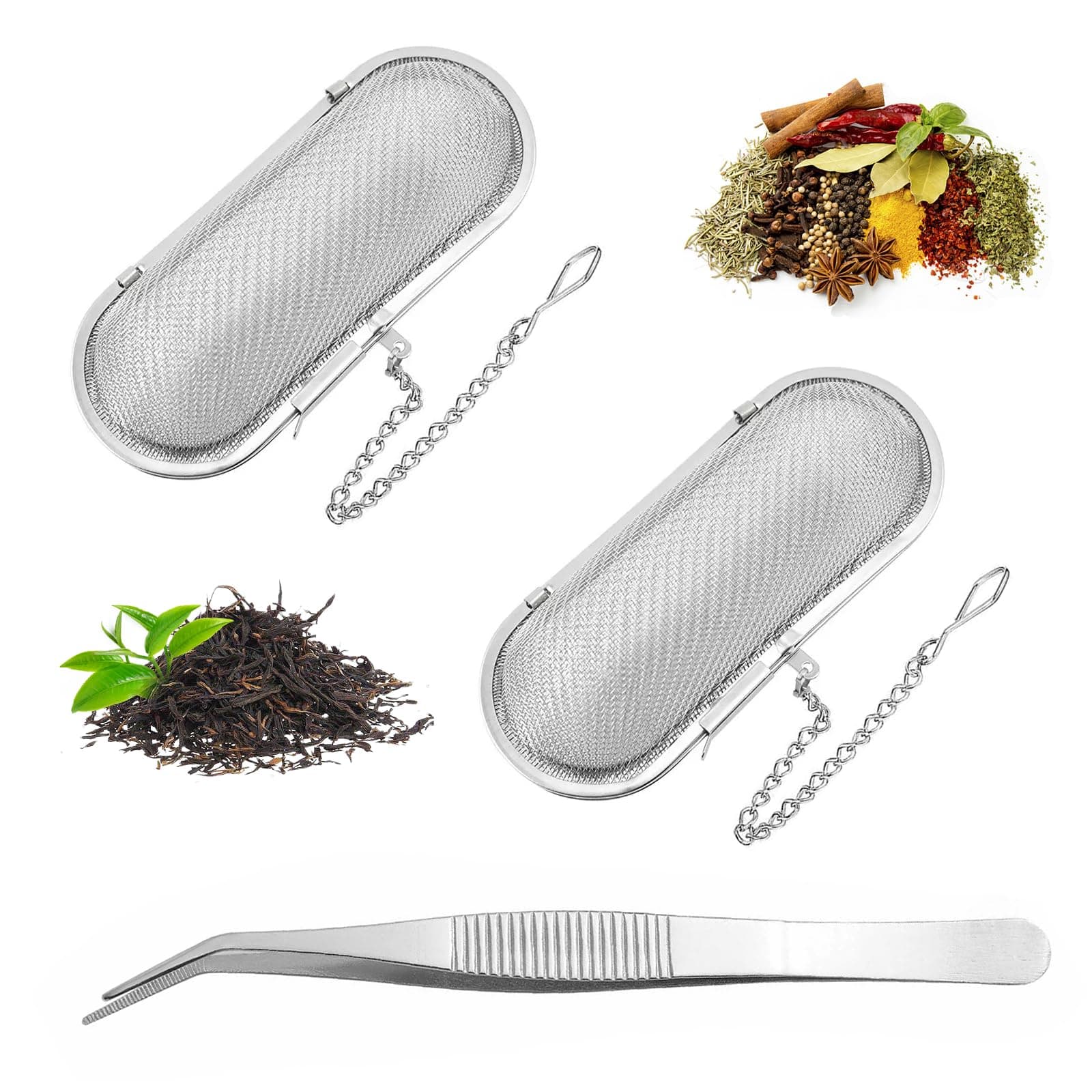 Rostfreier Edelstahl Teefilter, Feinmaschig mit Kette, für Losen Tee und Gewürze